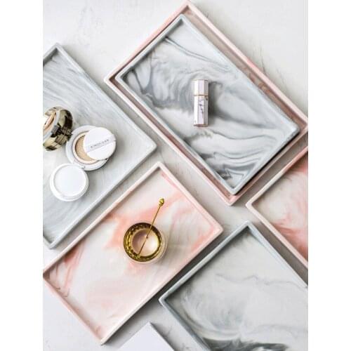 Marble Texture Tray Nordic Ceramic Tea Cup Tray Household Room Jewelry Rectangular Bathroom Supplies Storage Tray CN(Origin)