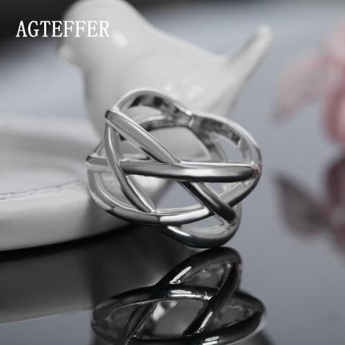 AGTEFFER 925 Sterling Silver Fishnet Ring For Women Fashion Retro Simplicity Wedding Engagement Party Gift Charm Jewelry