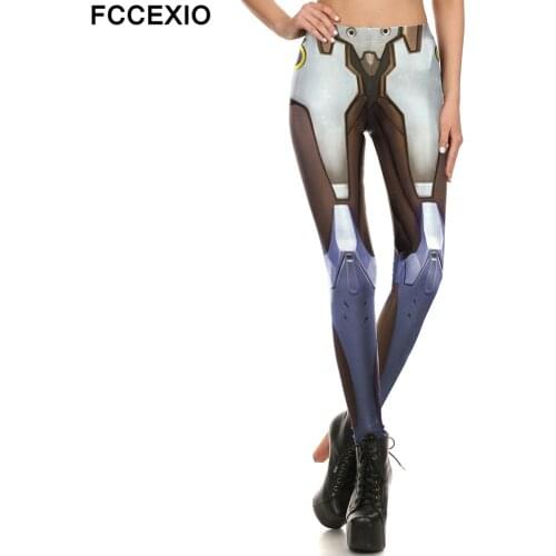 FCCEXIO Summer New Battle Armor Pattern 3D Print Women Sexy Plus Size Leggins Casual Workout Fitness Pants Sports Legging