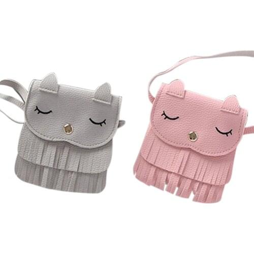 Cute Girls Tassel Small Cat Shoulder Messenger Bag Mini Coin Purses PU Leather Handbags Wallet Best Sale-WT