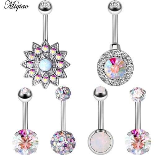 Miqiao 1 Set Body Piercing Jewelry Stainless Steel Navel Ring Navel 6-piece Set Hot Sale