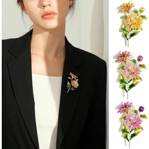 Fashion Enamel Chrysanthemum Daisy Flower Shape Brooch Pins for Women Girls Luxury Party Metal Pins Fashion Jewelry брошь цветок