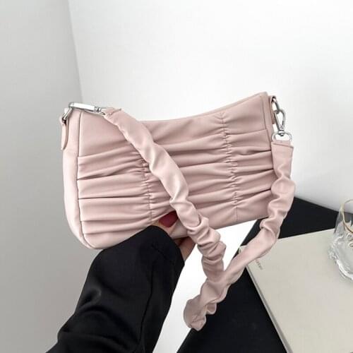 Fashion Womens Underarm Bag Summer Folds PU Leather Ladies One-shoulder Bags Female Pink Small Tote Purse Handbags Bolso Mujer