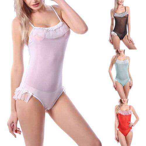 Fashion Women Sexy Bodysuit Love Love Ruffles Exotic Apparel Teddies Skinny Tight Playsuit Jumpsuit Indoor Household Wear