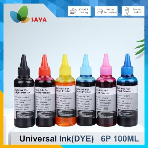 100MLx6 Bottle Universal Refill Ink kit for Epson Canon HP Brother Lexmark DELL Kodak Inkjet Printer CISS Cartridge Printer Ink
