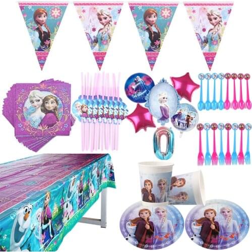 Disney Frozen Elsa Anna Princess Birthday Party Decorations Baby Shower Disposable Tableware Cup Plate Supplies Ballon Sets