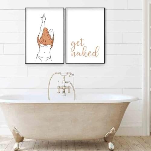 Bathroom Wall Canvas Painting Sexy Woman Poster Fun Line Art Prints Minimalist Posters Nordic Wall Picture For Shower Room Decor
