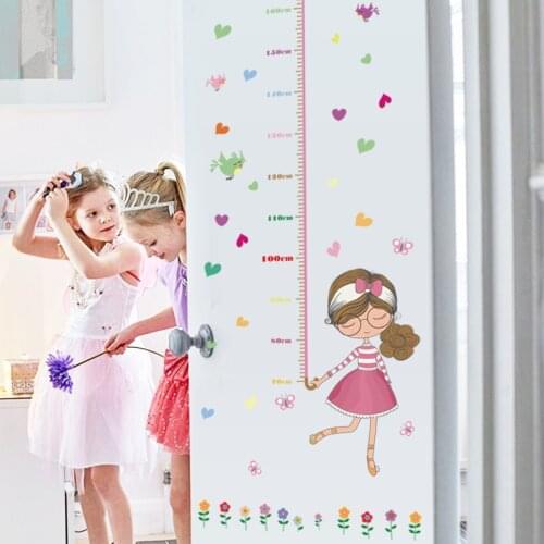 Lovely cartoon measurement height wall stickers umbrella For girls bedroom flower butterfly bird heart decor diy wallpaper decal