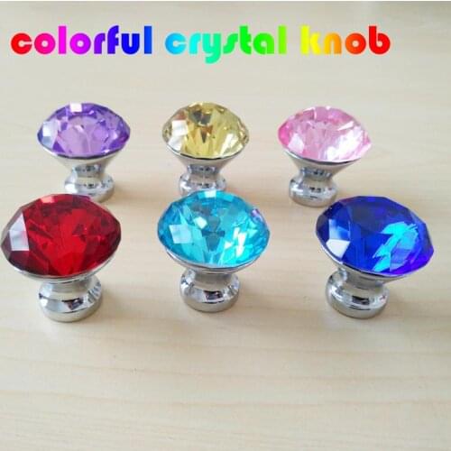 30mm Colour glass crystal drawer bookcase tv tcabinet knobs pulls silver purple blue red pink kitchen cabinet cupboard handle