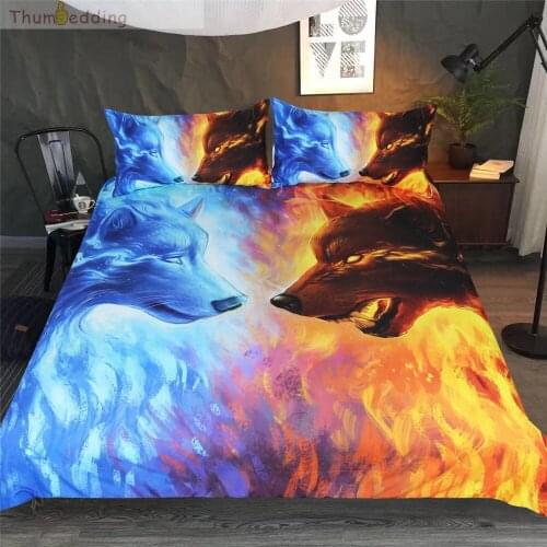 Thumbedding Wild Animal Bedding Set Wolf Head 3D Duvet Cover Set King Size Twin Full Queen King Double Bed Set with Pillowcase