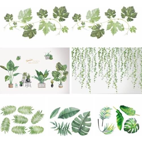 Tropical Leaves Wall Sticker Green Leaves Vine PVC Wall Decal Home Bedroom Living Room Decoration DIY Sticker Wallpaper Supplies