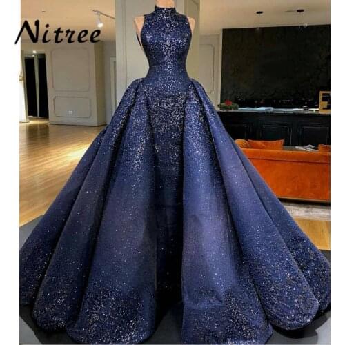 African Royal Blue Mermaid Evening Dresses Dubai Turkish Arabic Aibye Bling Unique Sequins Dress Prom Gowns Abendkleider Kaftan