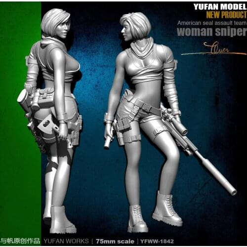 Yufan Model 75mm 1/24 Resin Figure Sexy Female Sniper Resin Soldiers Women Model Kits YFWW-1842