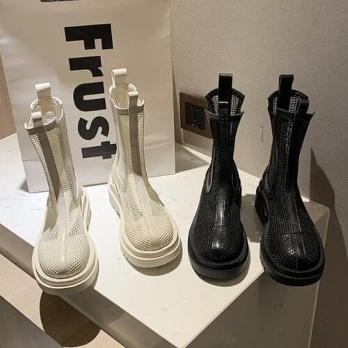 Smoke tube boots women summer new thin section breathable mesh hollow sandals 2021 thick bottom Chelsea short boots654