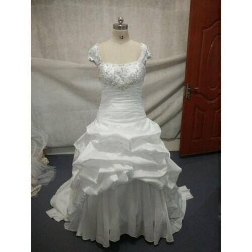 Elegant Strapless Mermaid Long Taffeta Wedding Dresses Corset Beaded Floor Length Ruched Bridal Gowns for Women Real Pictures