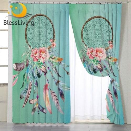 BlessLiving Dreamcatcher Curtains for Bedroom Floral Window Curtains Boho Window Treatment Drapes for Living Room 107x244cm 1PC