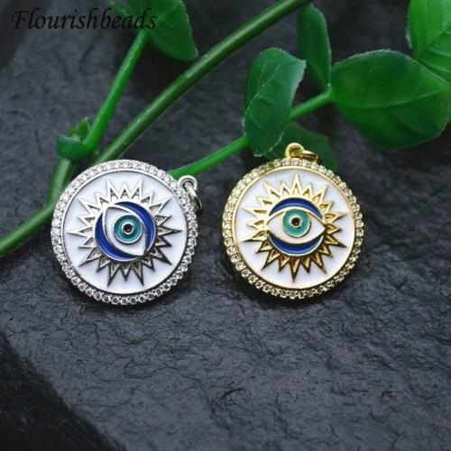 Zircon Beads Edge Carve Eye Round Metal Pendant DIY Parts Jewelry Makings Multi-use Accessories for Necklace Choker 10pcs