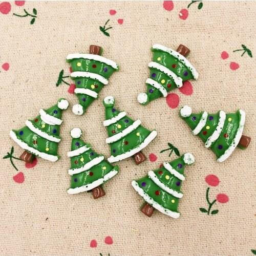 10Pieces Flat Back Resin Cabochon Christmas Tree DIY Flatback Embellishment Accessories Xmas Resin Craft Decoration:24*31mm