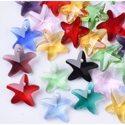10pcs Transparent Glass Starfish Charms Mix Color for jewelry making DIY Bracelet Earring Accessories,14x15x6mm,Hole: 1.2mm