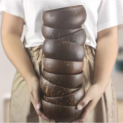 12-15cm Natural Coconut Bowl Wooden Cutlery Spoon Set Kitchen Environmental Bowl Rice Bowl Cutlery Set Fruit Bowl Salad Bowl