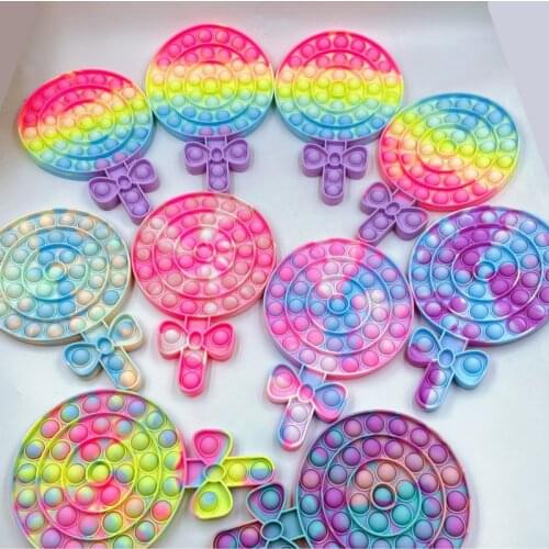 2pcs Big Size Pop Lollipop Toys Lot Cute Swirl Lollipop Shape Push Bubble Rainbow Fidget Sensory Toy Anti Stress Kids XXL 20cm