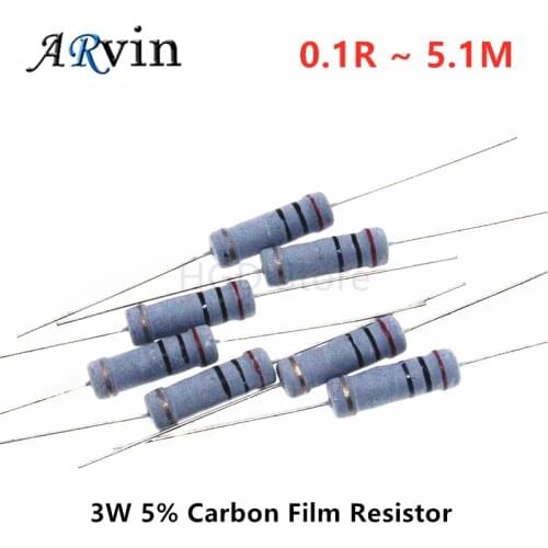 20PCS 3W Carbon Film Resistor 5% 0.1R ~ 5.1M 1R 4.7R 10R 22R 33R 47R 1K 4.7K 10K 100K 10 22 33 47 4K7 ohm oxide film resistance