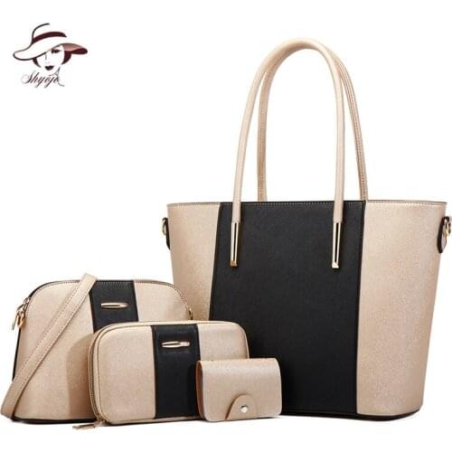 2021 New Fashion Large Capacity 4pcs Women Tote High Quality Leather Shoulder Handbag Business Clutch Bag with Purse Card Holder
