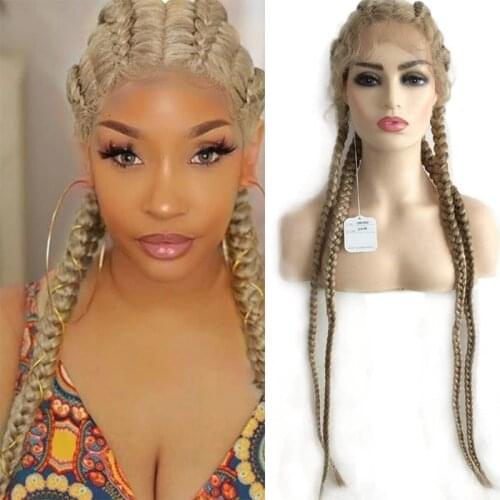 30 inch 360 Full Lace Braided Wigs with Baby Hair Blonde/Red Box Braid Synthetic Lace Front Wig for Black Women Hand Twisted Wig