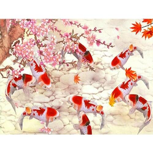 Diamond Embroidery Koi Carp Fish Flower Diamond Diamond Painting Cross Stitch Kit Decoration Gift Round Diamond