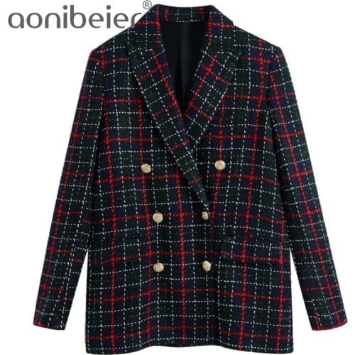 Aonibeier ZA Women 2 Pieces 2021 Plaid Skirts Blazer Set Business Work Office Lady Double Breasted Suits Female Urban Outfits