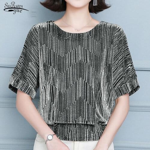 Blusas Plus Size Womens Blouses Glitter Shirt O-neck Fashion Tops Shiny Sequin Blouse Tunic Elegant New Women Clothing 10127