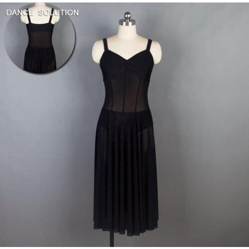 Black Spandex Camisole with Long Mesh Skirt Contemporary Dance Costumes for Girl & Women Dancer Stage Performance Dress 18720