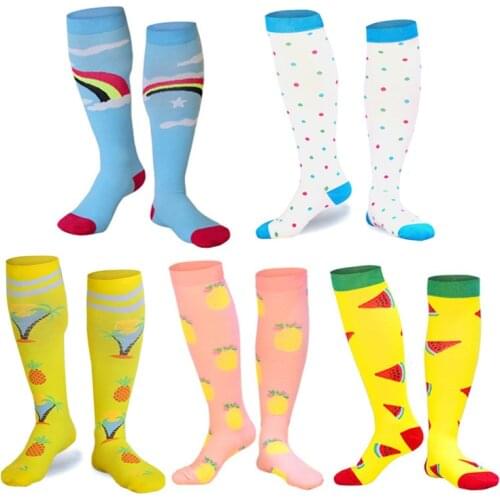 Colorful High-Quality Compressive Socks Men Women Kawaii Fruit Skull Novelty Original Happy Funny Nursing Compression Socks Gift