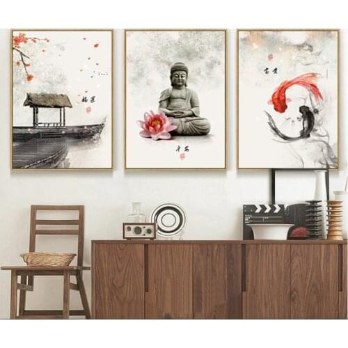 Decorative Painting Buddha Statue Wall Painting Living Room Hanging Painting Chinese Style Art Paintings Wall Art Canvas