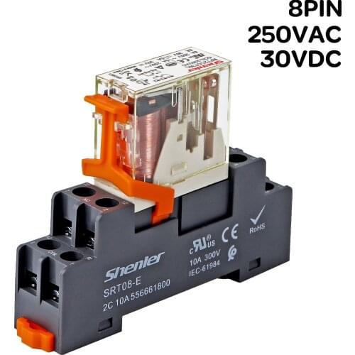 Electronic Micro Mini Electromagnetic Relay 5A 8PIN Coil DPDT With Socket Base DC12V 24V 48V 110V AC24V 110V 230V