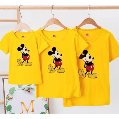 100% Cotton Family Matching Clothes Summer Short Sleeve Mickey Mouse Mommy And Me Daddy And Me T-shirts Family Outfits 10Colors