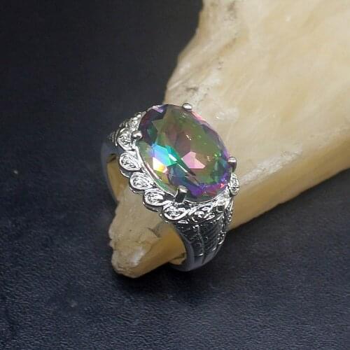 Gemstonefactory Jewelry Big Promotion Single Unique 925 Silver Rainbow Mystical Fire Topaz Women Men Gifts Rings 9# 20213120