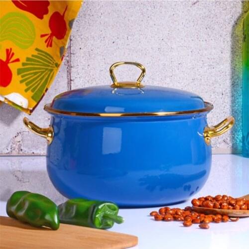 Blue Enamel Pot And Lid 22 Cm 5 Lt