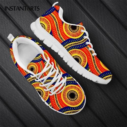 INSTANTARTS Fashion African Tribal Pattern Lady Flat Shoe Comfortable Lightweight Walk Footwear Women Casual Air Mesh Sneaker