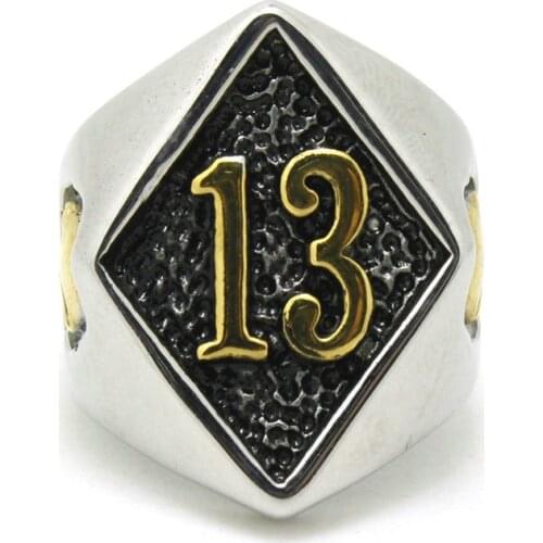 Size 8 to 20 Golden Skull Lucky 13 316L Stainless Steel Cool Skull Golden Punk Ring