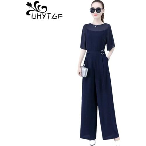 UHYTGF jumpsuits for women 2020 wide-leg pants career summer rompers womens jumpsuit temperament casual thin plus size sets 1181