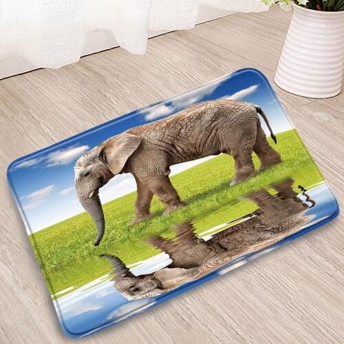 Wild Animals Bathroom Mat Elephone Lion Leopard Green Grassland Leaves Sunlight Bedroom Kitchen Flannel Non-Slip Carpet Washable