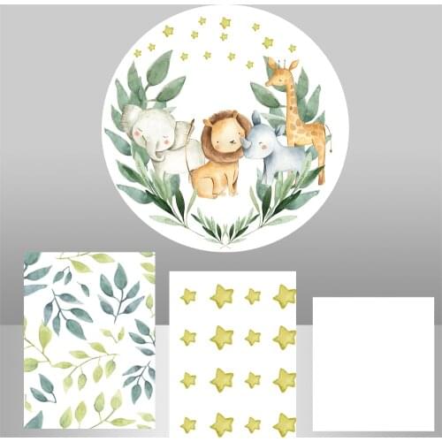 Round Circle backdrop background jungle animals kids wild one birthday party decor baby shower candy dessert table cover YY-114