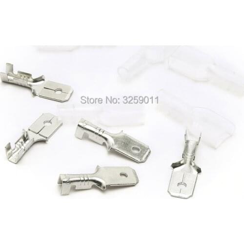 1PCS 6.3mm Brass Boat Car Speaker Circuit Board Male Connector Plug Tinned Fitting Copper Terminal Block With Transparent Sheath