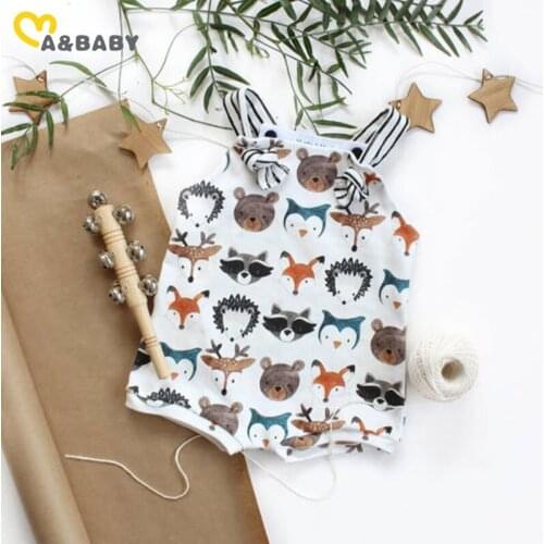Ma&Baby 0-24M Cartoon Newborn Infant Baby Boy Girl Bodysuit Cute Bear Fox Print Sleeveless Jumpsuit Overalls Costumes