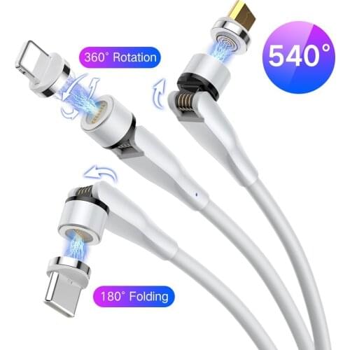 3A Fast Charging Magnetic Cable 540 Rotate Magnet Charger For iPhone Samsung Huawei Mobile Phone Micro USB Type C Data Wire Cord