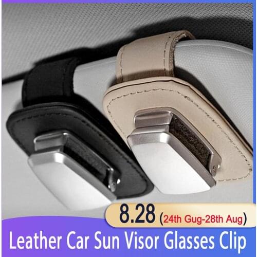 Multi-function glasses clip car sun visor aluminum alloy leather card holder clip Eyeglasses Glasses Holder Ticket Clip USPS