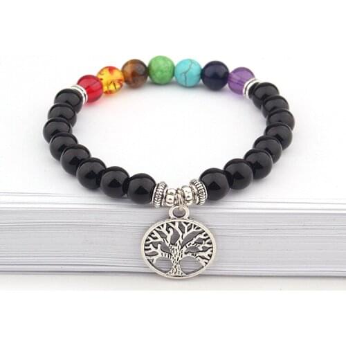 Fashion 8mm Volcanic Stone Bead Life Tree Bracelet Colorful Chakra Energy Yoga Bracelet 2020 New Jewelry