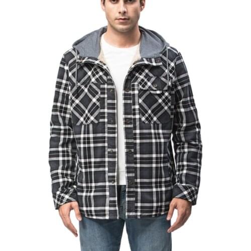Men Flannel Shirt Camp Night Berber Lined Winter Warm Shirts With Hood Fleece Plaid Jacket Male Long Sleeve Casual Chemise Homme