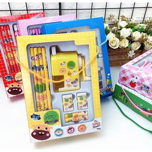 Student Stationery Set Pencil Erasers Pencil Sharpener Writing Accessories Gift Box for School and Educational Supplies